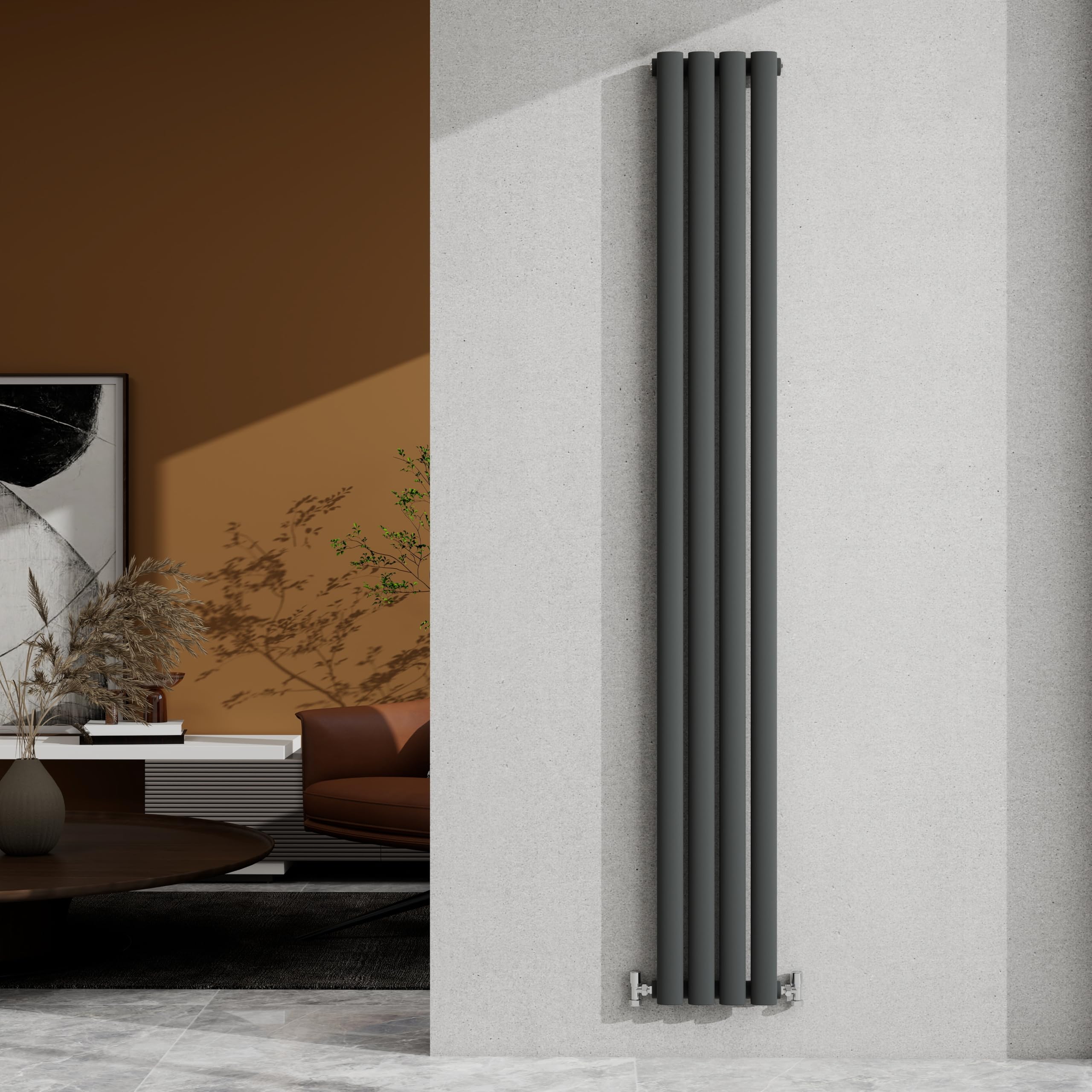 1800×236mm Anthracite Single Oval Column Radiator Vertical 1769 BTU