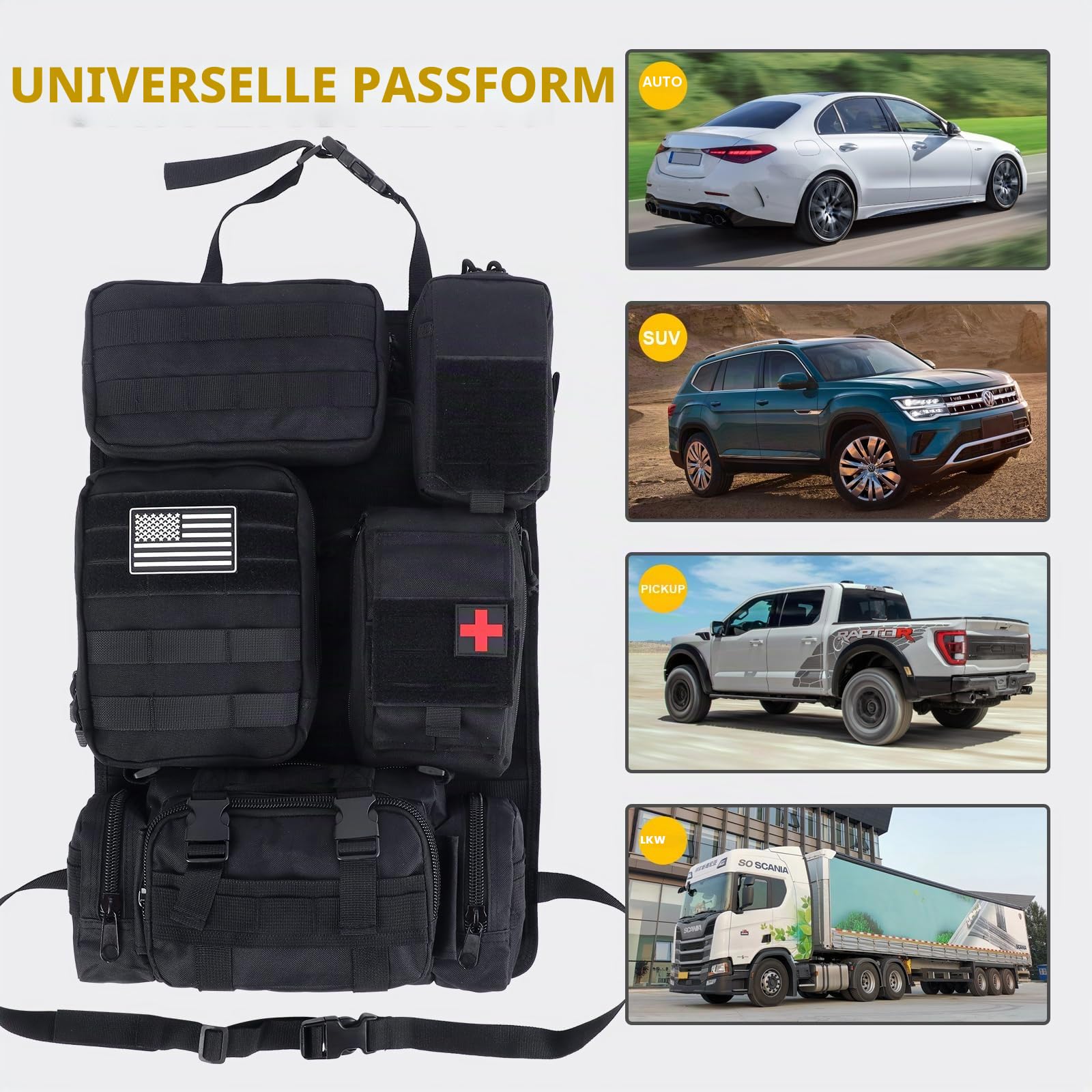 Universal Taktische Autositz-Rücksitz-Organizer-Tasche, taktische Molle-Fahrzeug-Organizer, Panel, taktische Ausrüstung, Zubehör, Jeep, Fahrzeug (schwarz)