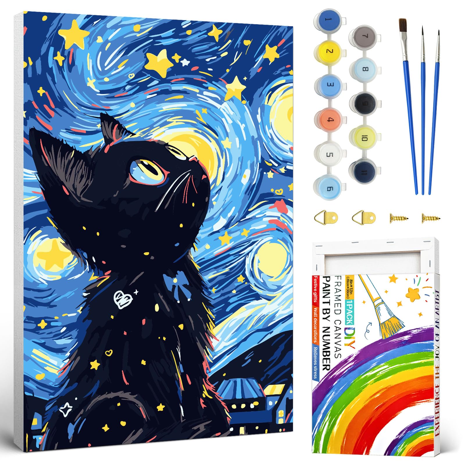 Peinture Numero Adulte Avec Boîte Colorée Le Chat Noir,Peinture par Numero Adulte Débutant Animaux Avec Cadre,Le Ciel étoilé Kits de Peinture au Numéro pour Décoration Maison et Cadeau 20x30cm Peinture Numero Adulte Avec Boîte Colorée Le Chat Noir,Peinture par Numero Adulte Débutant Animaux Avec Cadre,Le Ciel étoilé Kits de Peinture au Numéro pour Décoration Maison et Cadeau 20x30cm