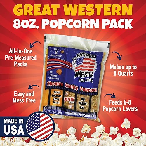 Miniatura 7 de Premium America Kit de palomitas de maíz, 24 paquetes para una máquina de palomitas de 8 onzas, paquete de aceite y condimentos, todo en uno