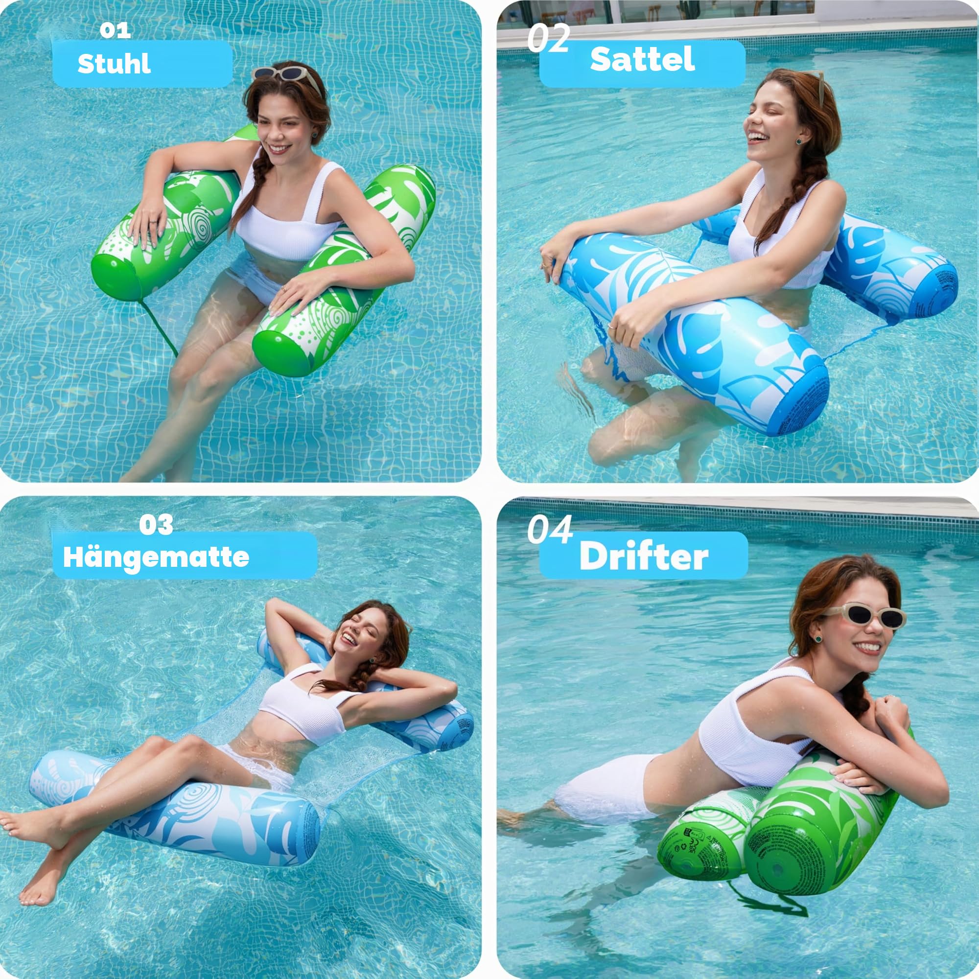 Sloosh 2 Packungen Hängematte Pool Floats Erwachsene, 4 in 1 Mehrzweck Aufblasbare Pool Floats PVC Wasser Hängematte Lounge Floaties