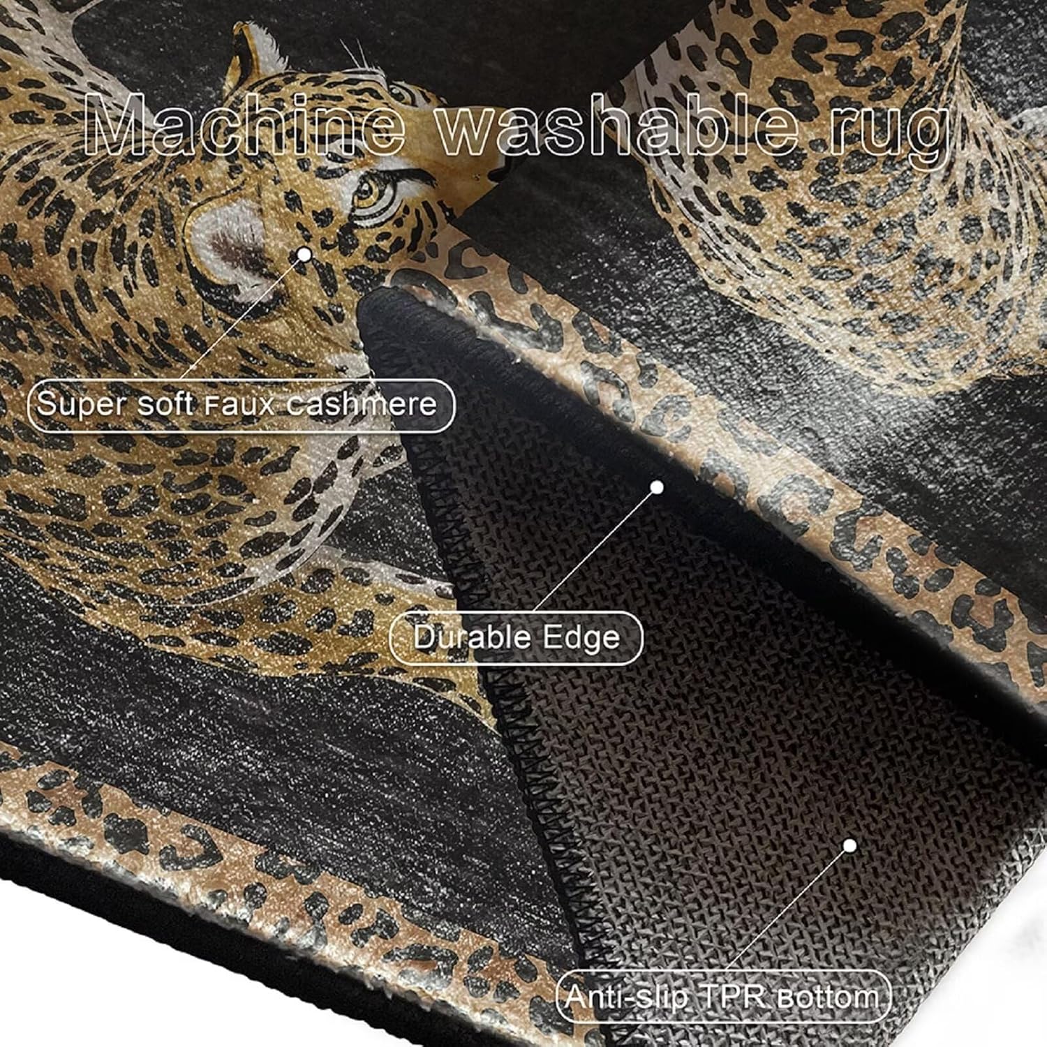 Large Luxury 5×7 ft Black Cheetah Area Rug for Living Dining Room Bedroom Washable Leopard Throw Rugs Indoor Home Decor Cheetah Carpet