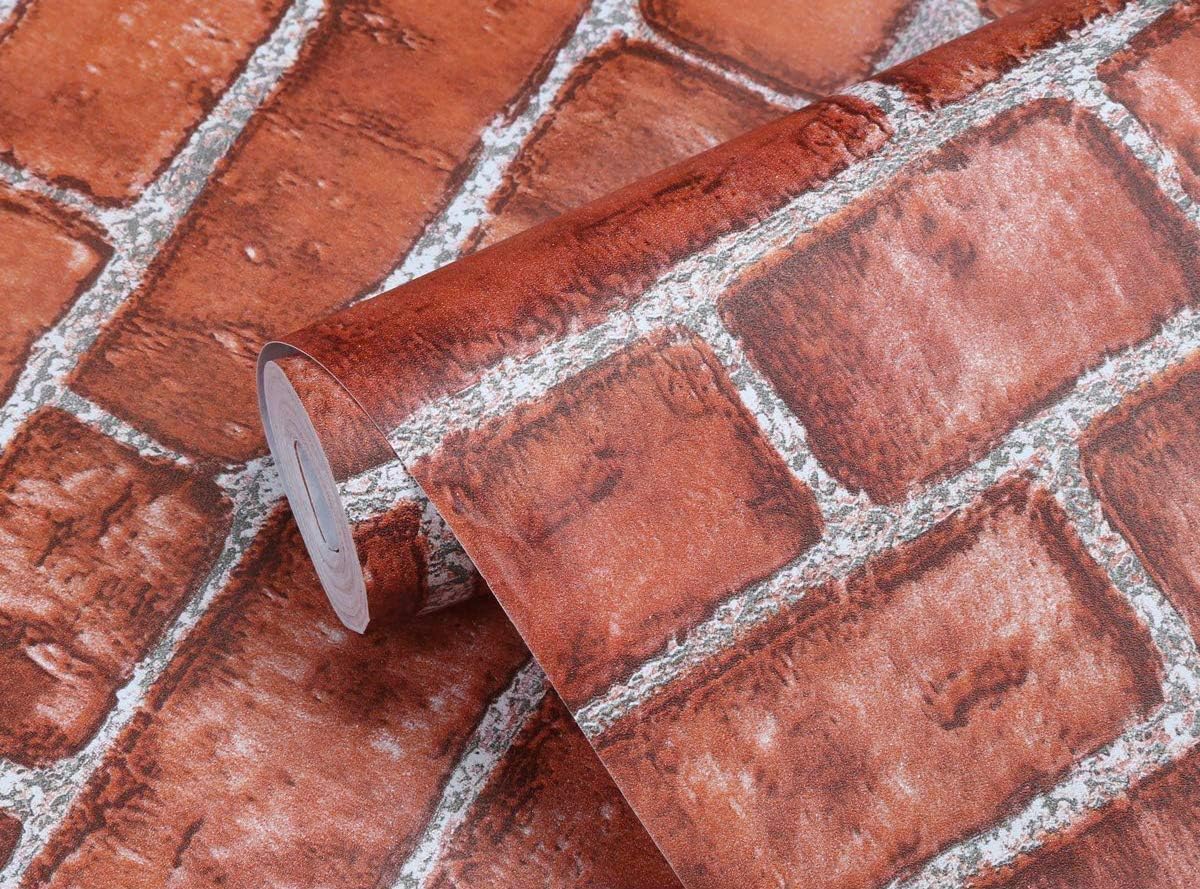 Coavas Brick Wallpaper 17.7x393.7 Inch Stick and Peel Paper Decorative Halloween Self-Adhesive Christmas Faux Brick Antique Printed Stick Paper Red Easy to Apply 17.7x393.7 inch Red Brick