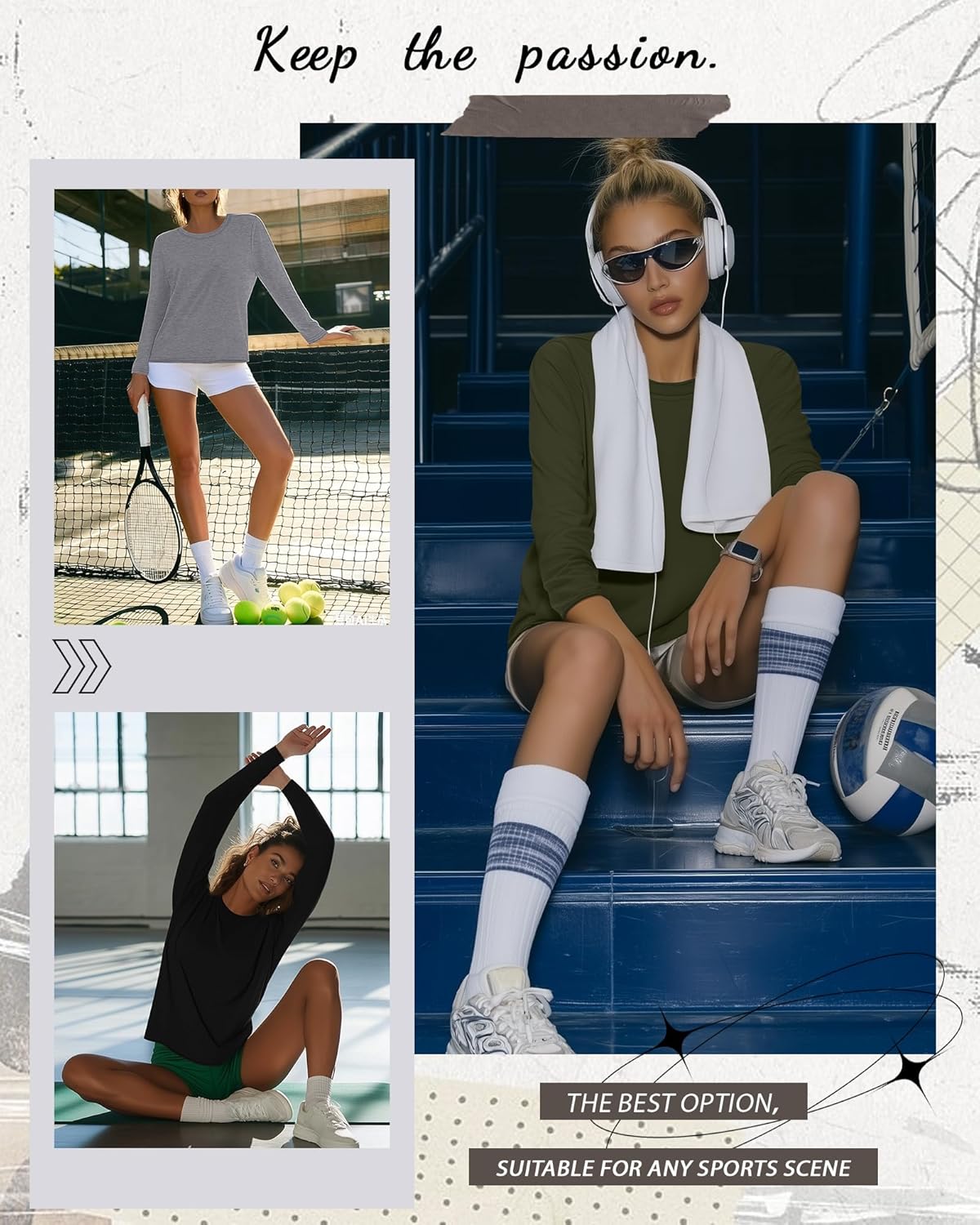 3 Pack Women's Cotton Long Sleeve Shirts, Crew Neck Casual Fitted Tops Rolled Hem Slim Layer Basic Tees Blouses - Image 3