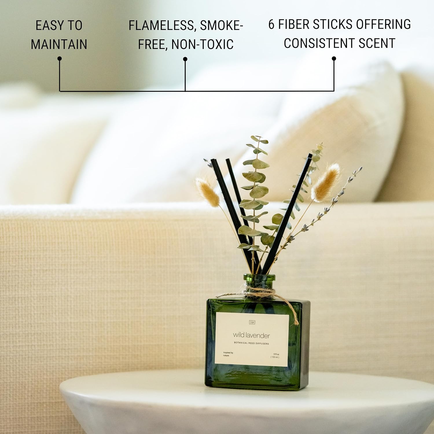 Craft & Kin Reed Diffuser with Dried Flowers | 5 oz White Lavender Scented Winter Reed Diffusers for Home, Bathroom | Scent Sticks | Elegant Fragrance Home Decor for Men & Women - Image 7