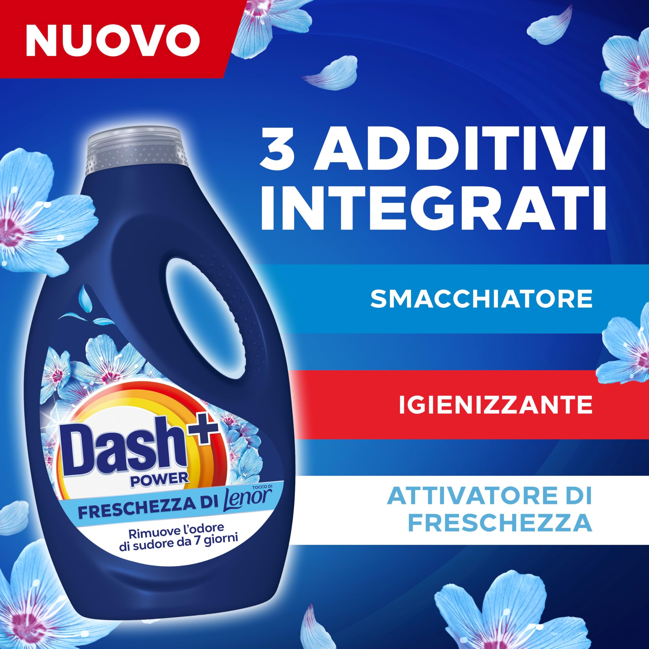Dash Power Detersivo Liquido Lavatrice, 140 Lavaggi (4x35), Freschezza Di Lenor, Risveglio Primaverile, rimuove addirittura gli odori di sudore vecchi di 7 giorni, per una pulizia impeccabile