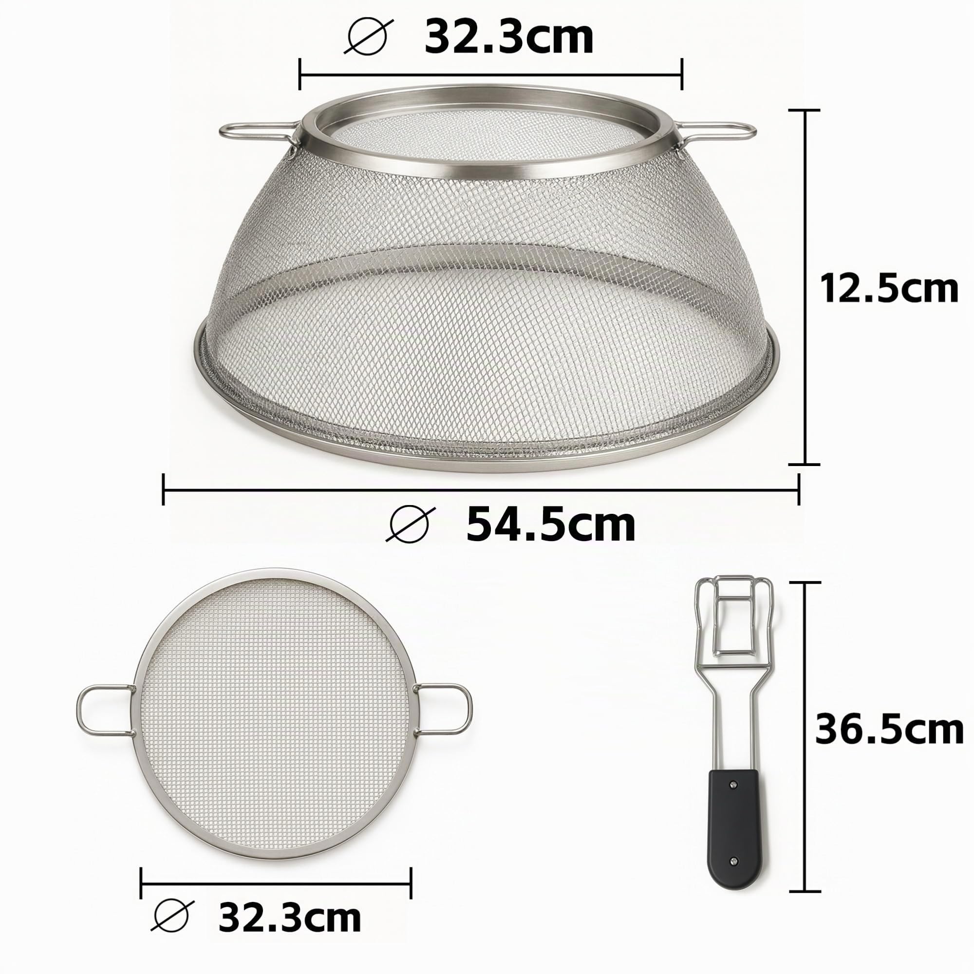 Funkenfang Ø 54,5 cm Funkenschutzhaube aus 100% Edelstahl 304 mit Edelstahl Hitzebeständiger Griff für Feuerkorb und Feuerstelle