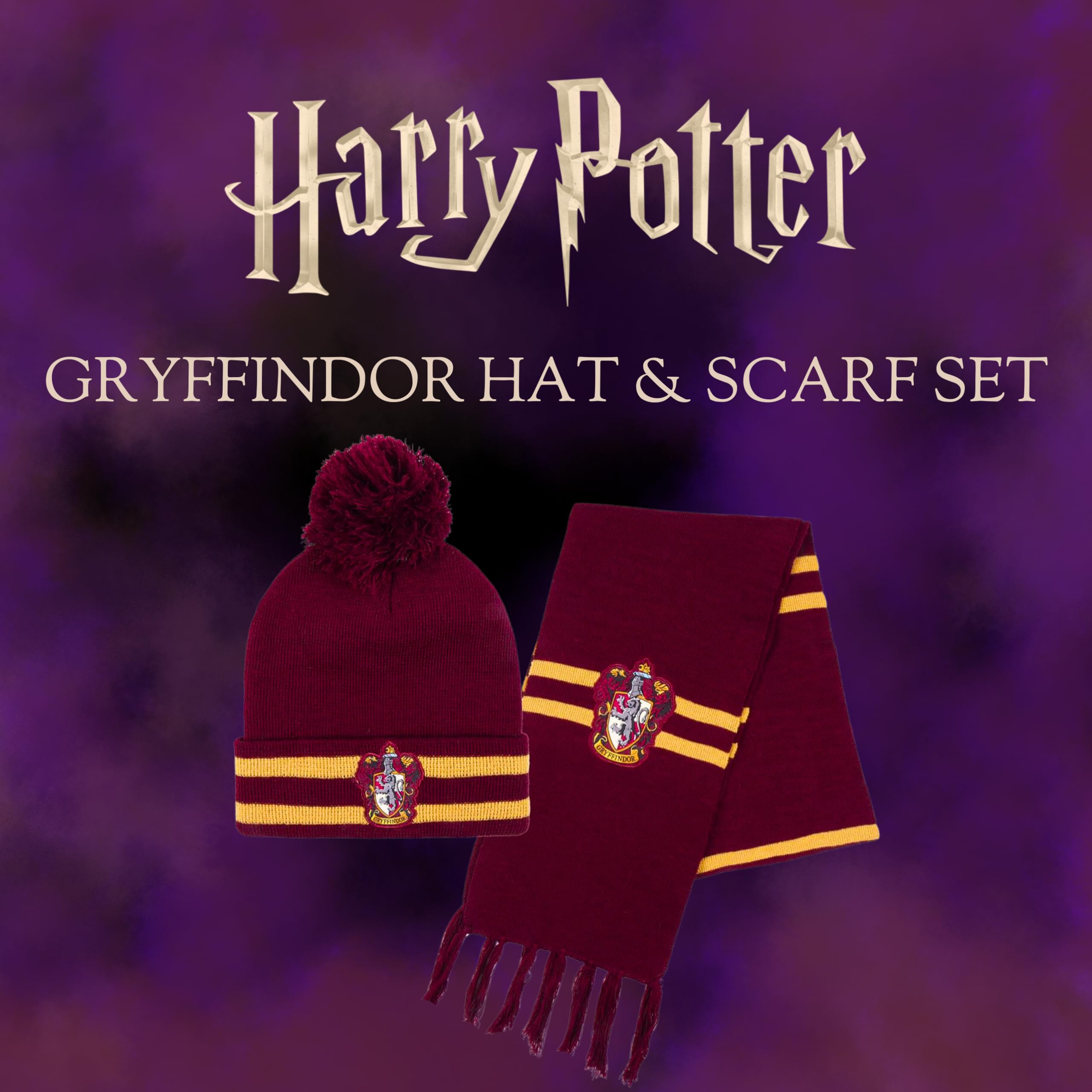 Harry Potter Gorro y Bufanda, Conjunto de Invierno para Niños y Adolescentes, Gorro y Bufanda Hogwarts Gryffindor, Accesorios de Invierno | Rojo