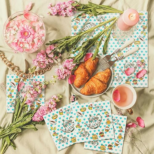 Miniatura 5 de Fulmoon 100 servilletas desechables de papel para almuerzo, bonitas tazas de té de postre, tazas de cóctel, servilletas florales para la hora del
