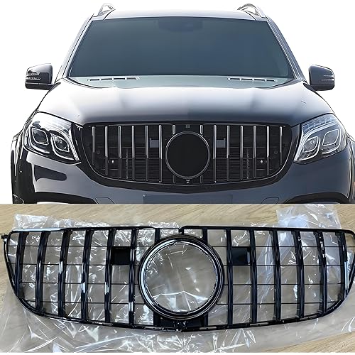 STSEV01 Front Bumper Grill Upper Grille Compatible with Mercedes Benz GLS Class X166 2017 2018 2019 GLS450/ GLS550,AMG-GTR Style Replacement Grid Accessories Glossy Black