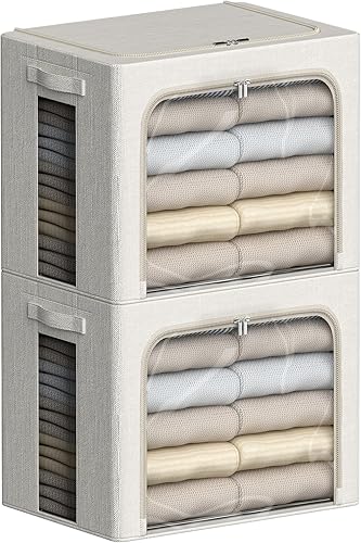 Miniatura 23 de FHSQX Paquete de 2 contenedores transparentes para almacenamiento de ventana con tela plegable Cajas de almacenamiento de tela para ropa Caja de