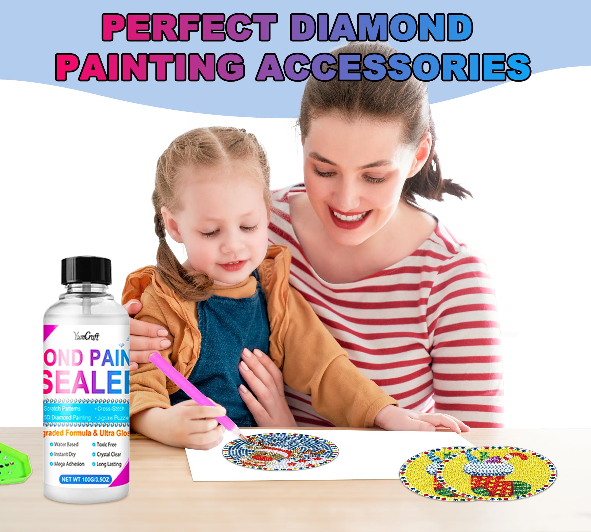TOSUTO Colla per Pittura con Diamanti,Sigillante per pittura a diamante 150 ml x 3,Diamond Painting Kit Completo,Colla per Pittura Diamantata con 4 Pennello,Mantenere il Diamond Painting Scintillante