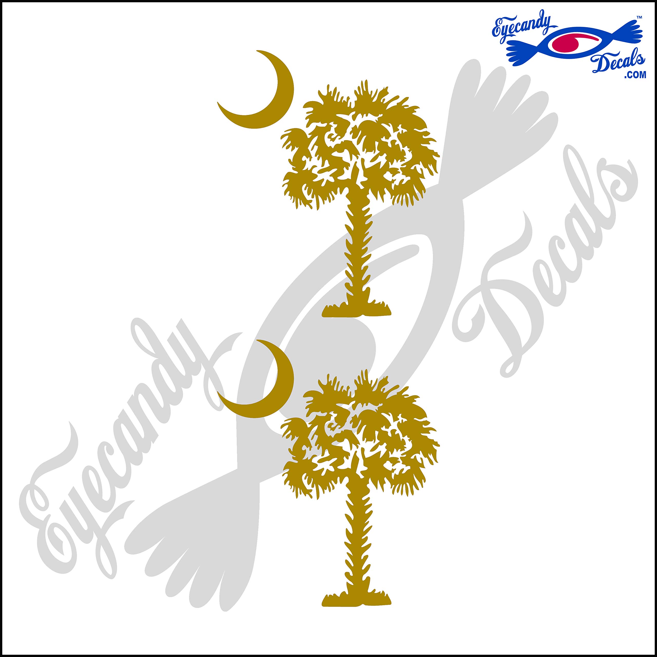 SOUTH CAROLINA PALMETTO MOON (DETAILED STYLE) 3" decal sticker 2 PACK GOLD