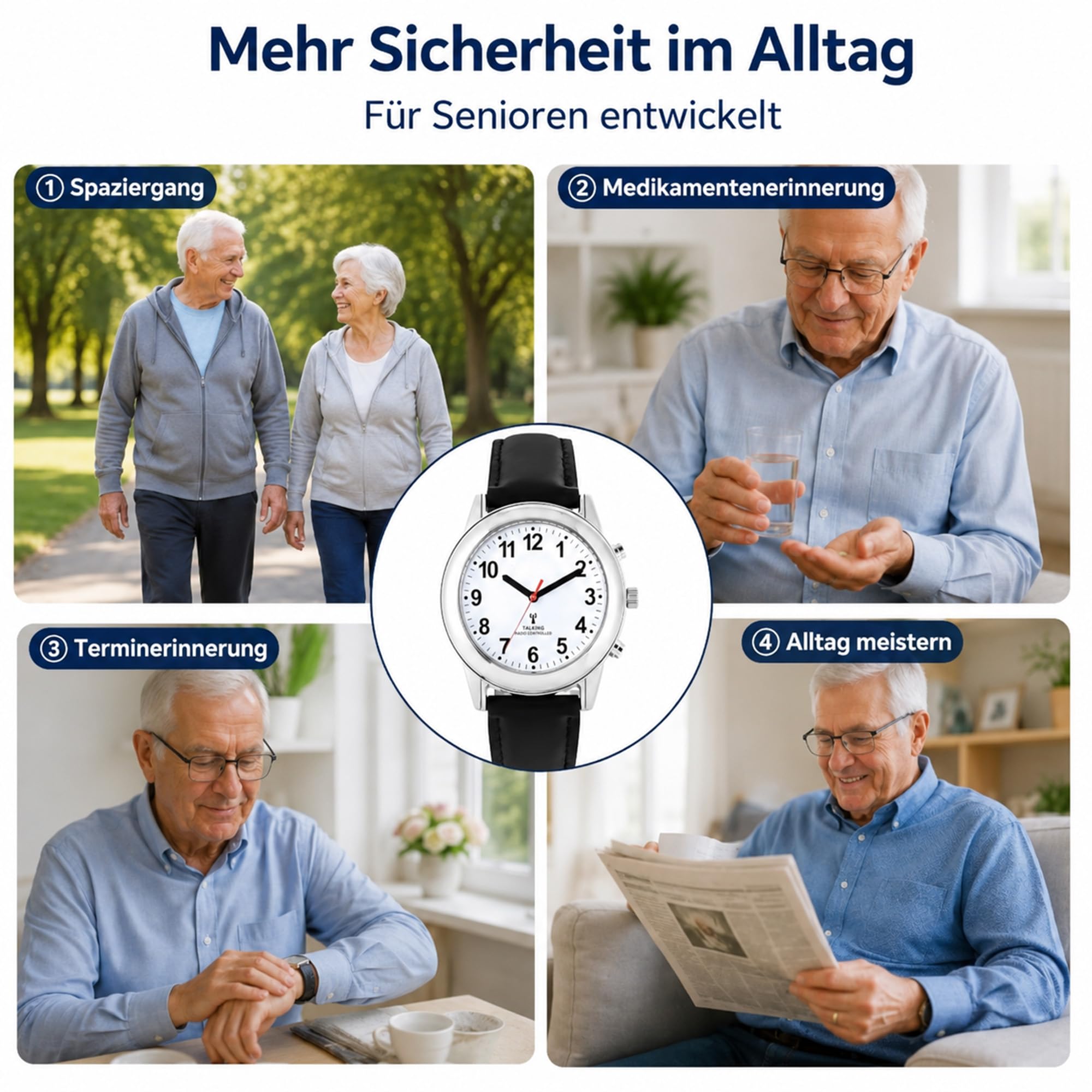 Sprechende Uhr für Herren für Blinde Senioren mit Sehbehinderung