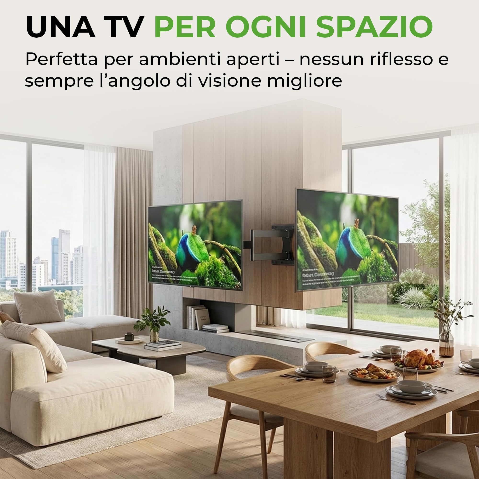TiTon Flex 80 cm Supporto TV Parete per 27–85 Pollici – Braccio TV Estensibile fino a 80 cm, Girevole, Inclinabile e Rotazione, Portata 60 kg, VESA fino a 400x400 mm, Gestione Cavi Integrata
