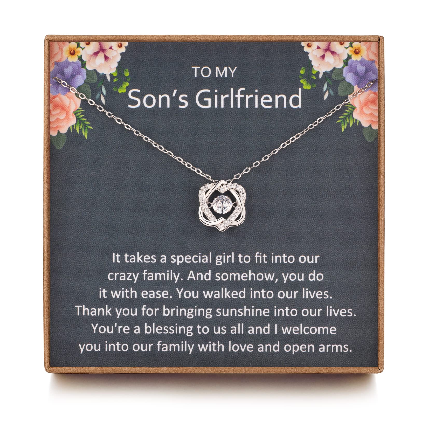 JOSYANDLOVESon Girlfriend Necklace, Gifts for Son Girlfriend, Sterling Silver Two Interlocking Infinity Double Heart, Valentine's Day Jewelry Birthday Gift, Sterling Silver, Silver
