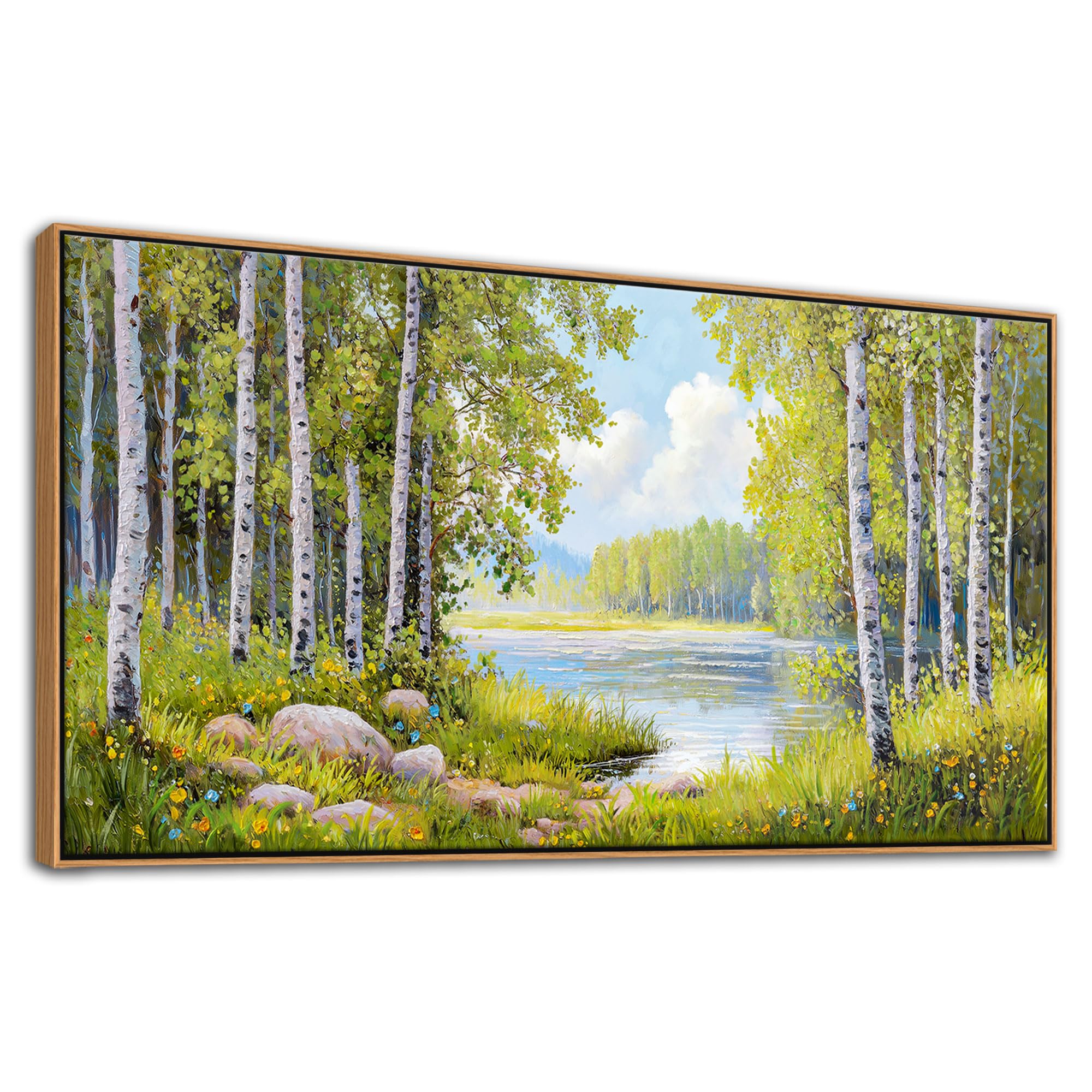 Forest & Mountain Wall Art Green Framed Nature Landscape Pictures for Living Room, Bedroom & Office Large Paintings Wall Decor Tree, Lake, and Mountain Artwork for Wall Decor 20x40IN