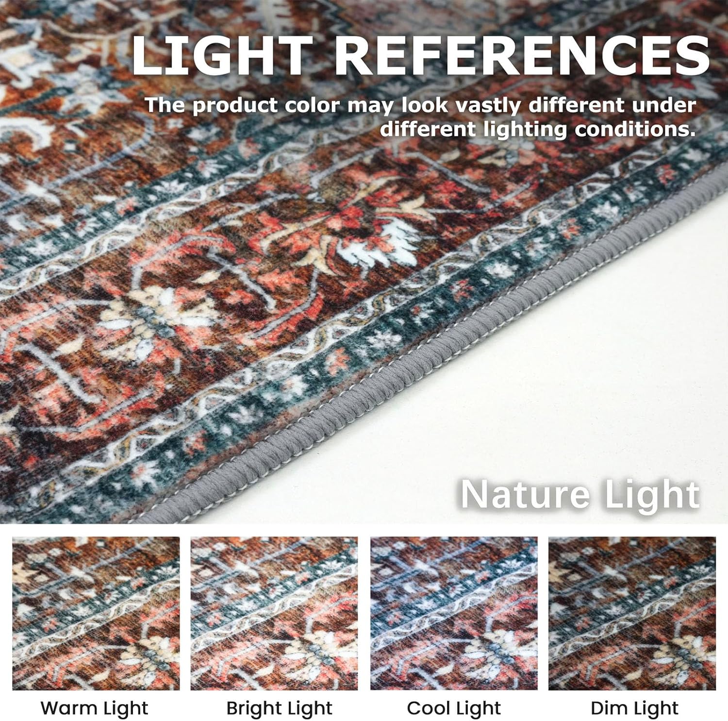 KOZYFLY Small Area Rug 2x3 Ft Rugs for Entryway Washable Boho Entry Rug Non Slip Door Mat Indoor Entrance Faux Wool Vintage Printed Kitchen Rug Throw Rugs for Entrance Kitchen, Brick Red/Orange/Green - Image 4