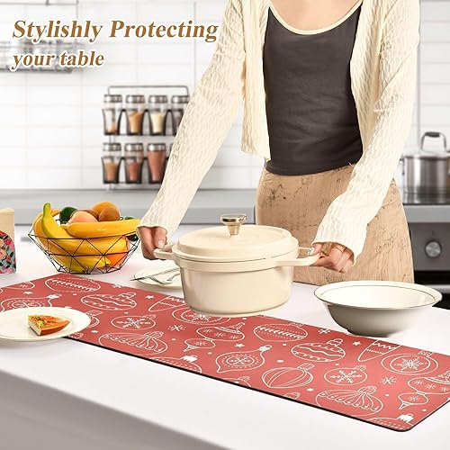Miniatura 4 de Hand Drawn Pattern Cute Christmas Long Trivets for Hot Pots and Pans, Counter Heat Protector Mat and Kitchen Waterproof Mat for Pressure Cooker