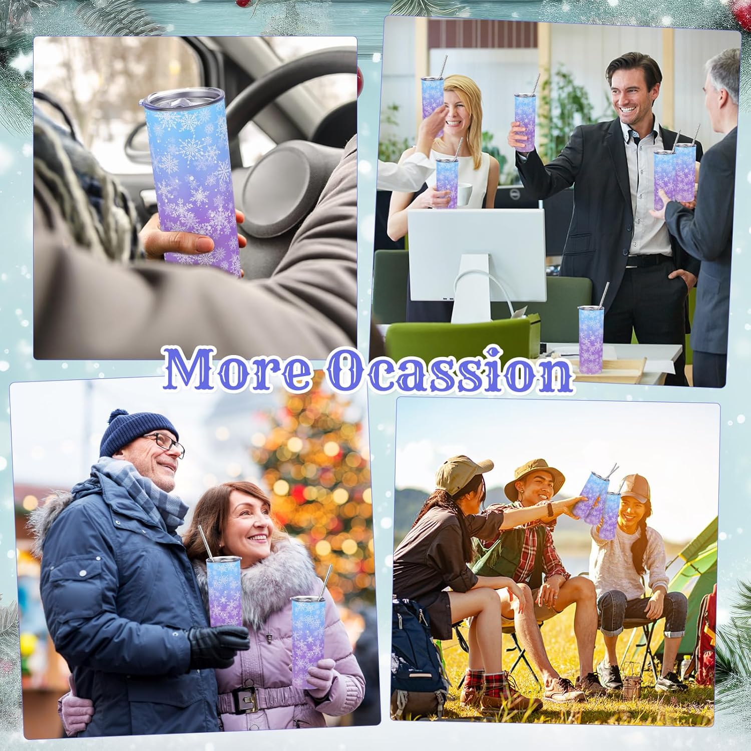 Geiserailie Winter Snowflake Tumbler with Lid Straw 20 oz Stainless Steel Tumbler Snowflake Insulated Skinny Travel Cup Coffee Mug with Straw Brush for Winter Holiday Birthday Party Gifts(Blue) - Image 7