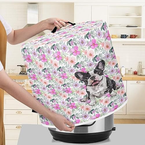 Miniatura 10 de Suobstales Funda para olla a presión con estampado de flores rosas, funda lavable para electrodomésticos de cocina con asa superior y bolsillo para