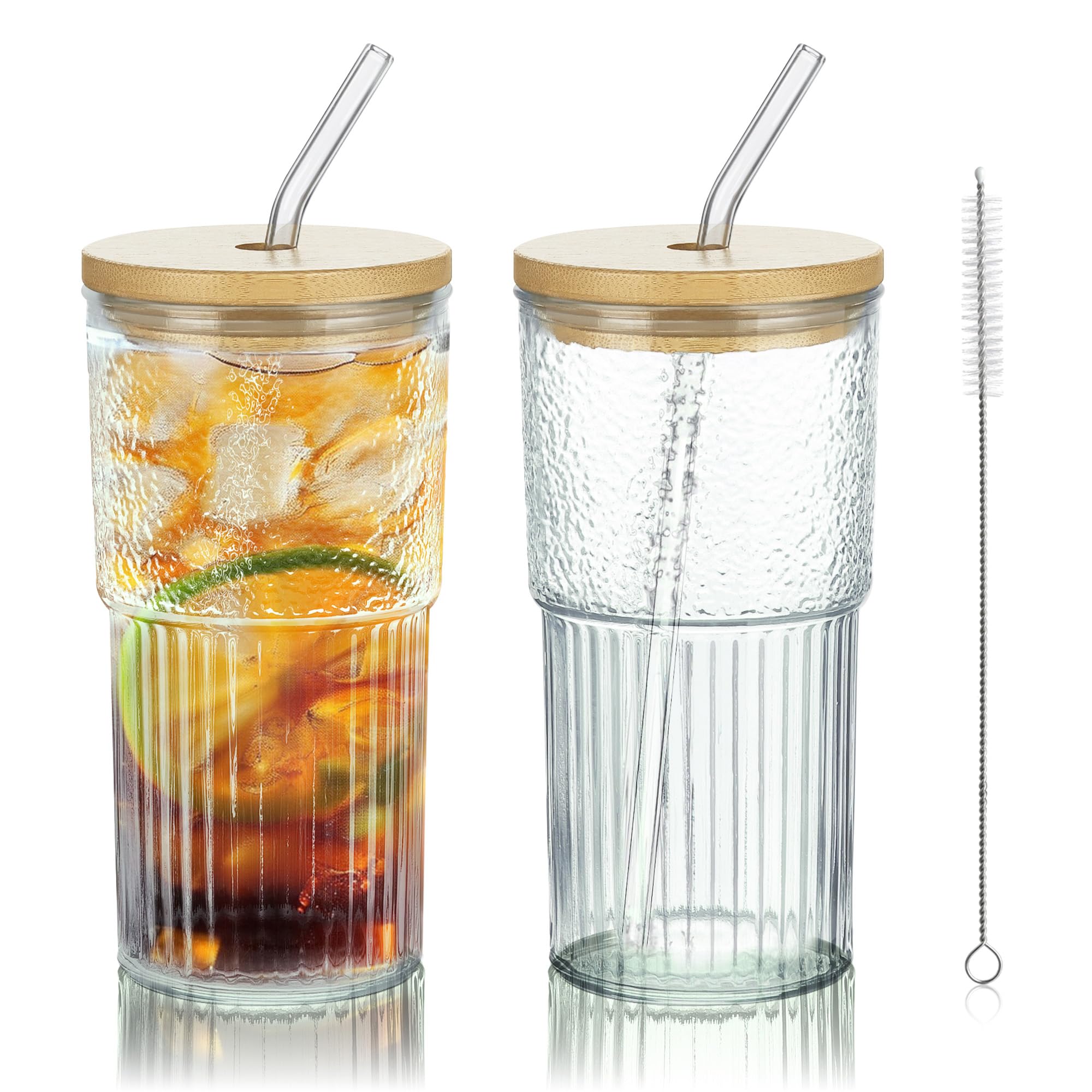 Joeyan 720 ml Large Glass Tumbler with Straw and Lid for Iced Tea Coffee Smoothie Water Juice Beverages Soda