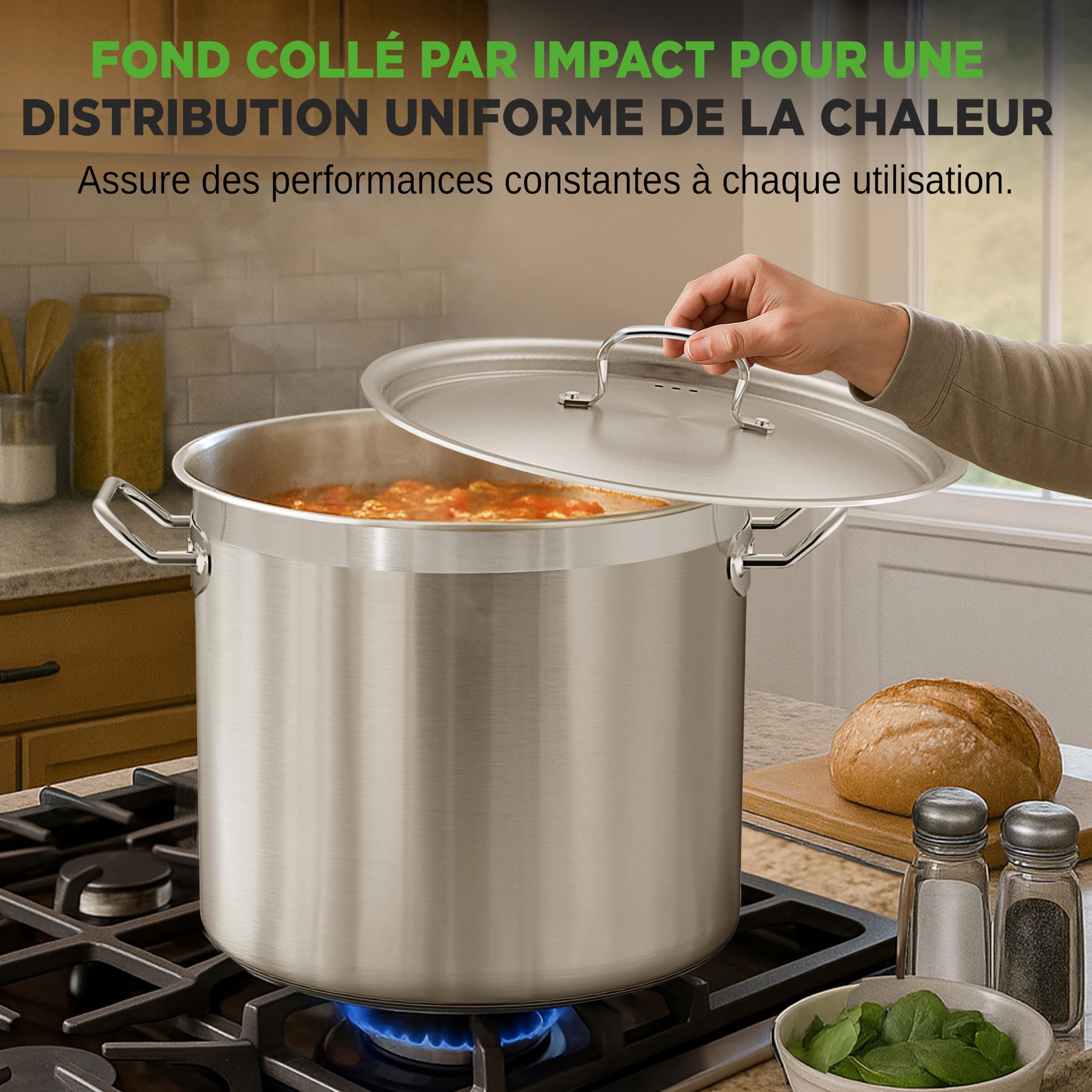 NutriChef Marmite Inox 35 QT (31 L) avec Couvercle – Grande Marmite à Soupe, Faitout Inox Tous Feux dont Induction – Grande Capacité Acier Inoxydable