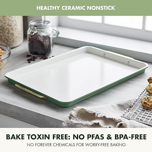Miniatura 2 de GreenPan Bakeware - Bandeja para hornear de media hoja de 13"x18", bandeja para hornear de cerámica antiadherente, libre de PFAS y BPA, asas