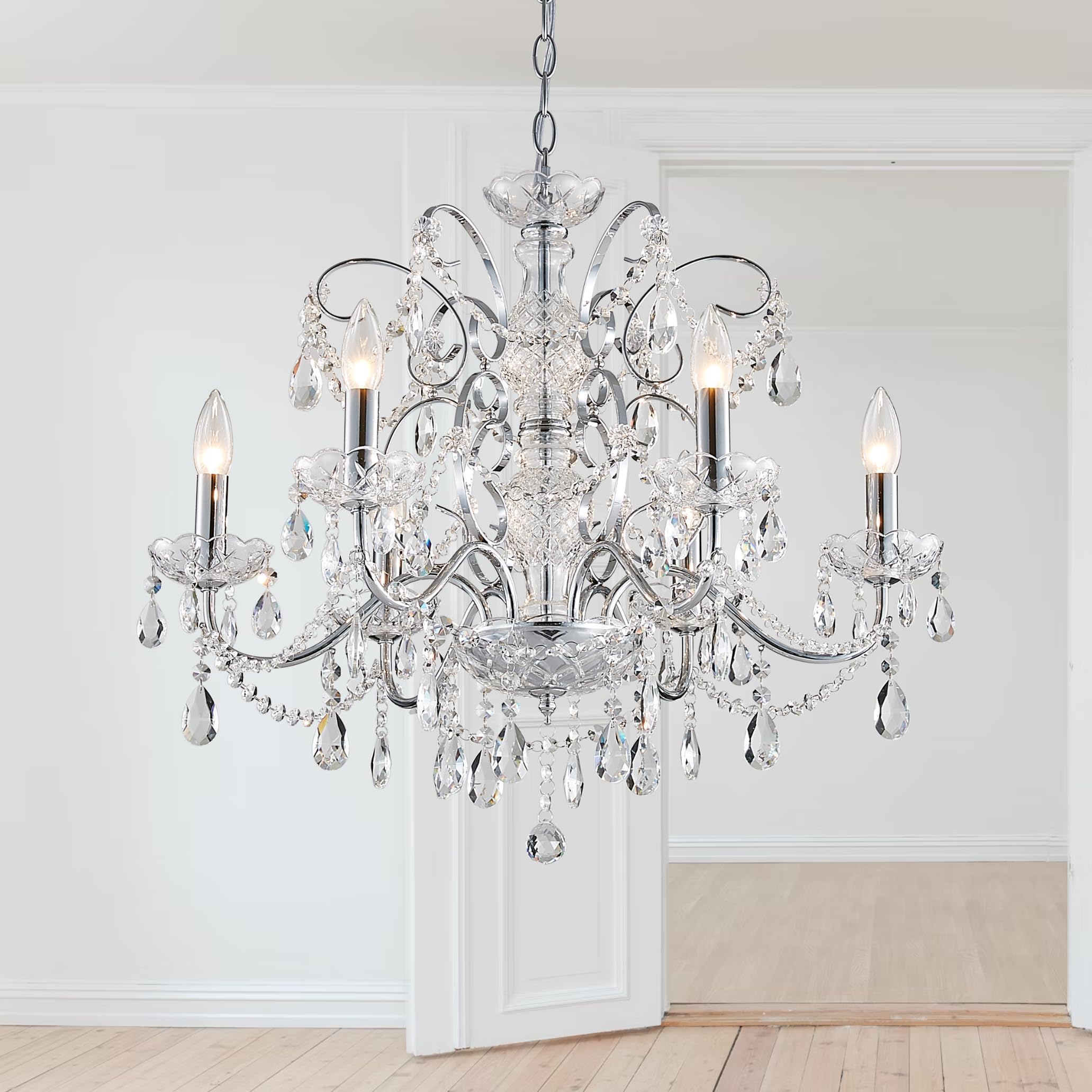 Saint Mossi 6-Lights Crystal Chandelier Crystals Raindrop Chandelier,Modern Crystal Pendant Light Fixture Modern Chandelier for Bedroom,Living Room,Dining Room,H22 X D24,Chain Adjustable