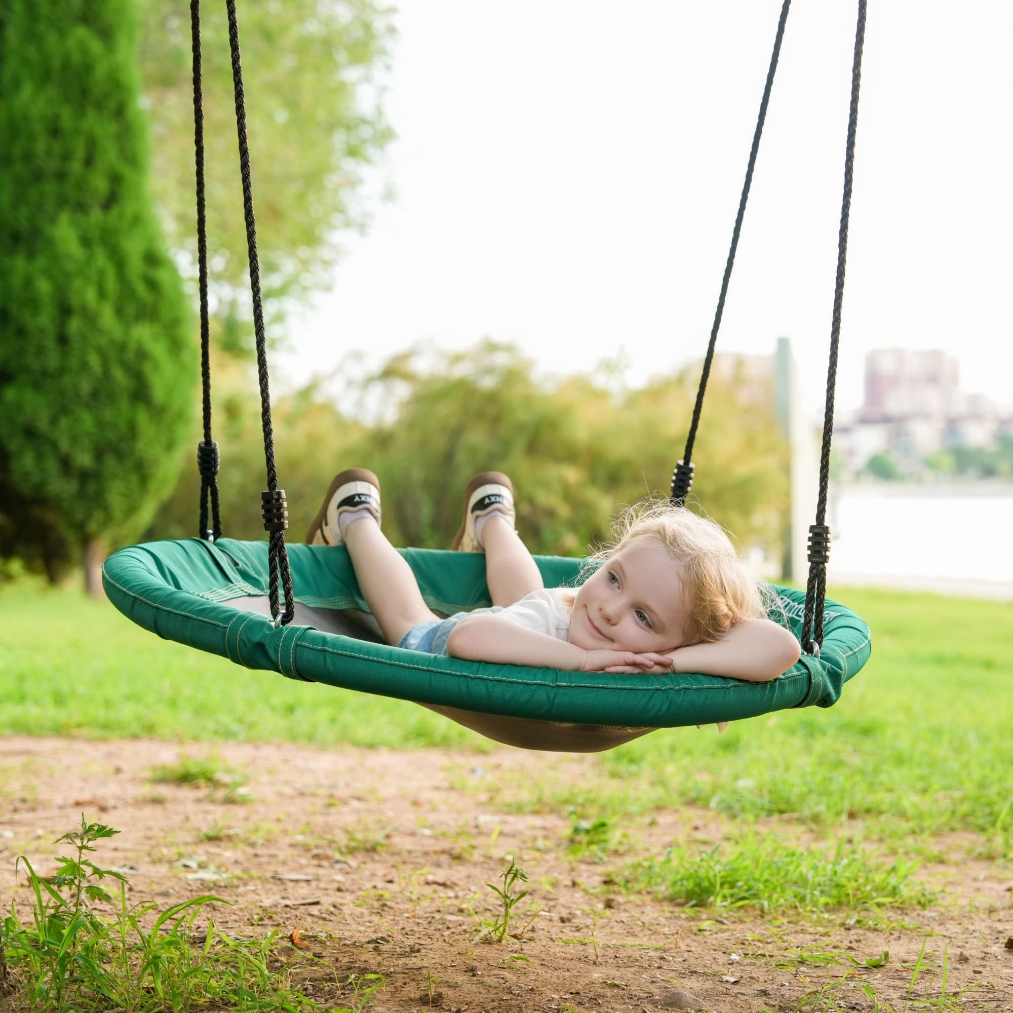 Nestschaukel Sitz - 100 cm Baumschaukel für Kinder mit 160 kg Kapazität, verstellbare Seile und Gurte, wetterfest für den Außen- und Innenbereich (Racing Green)