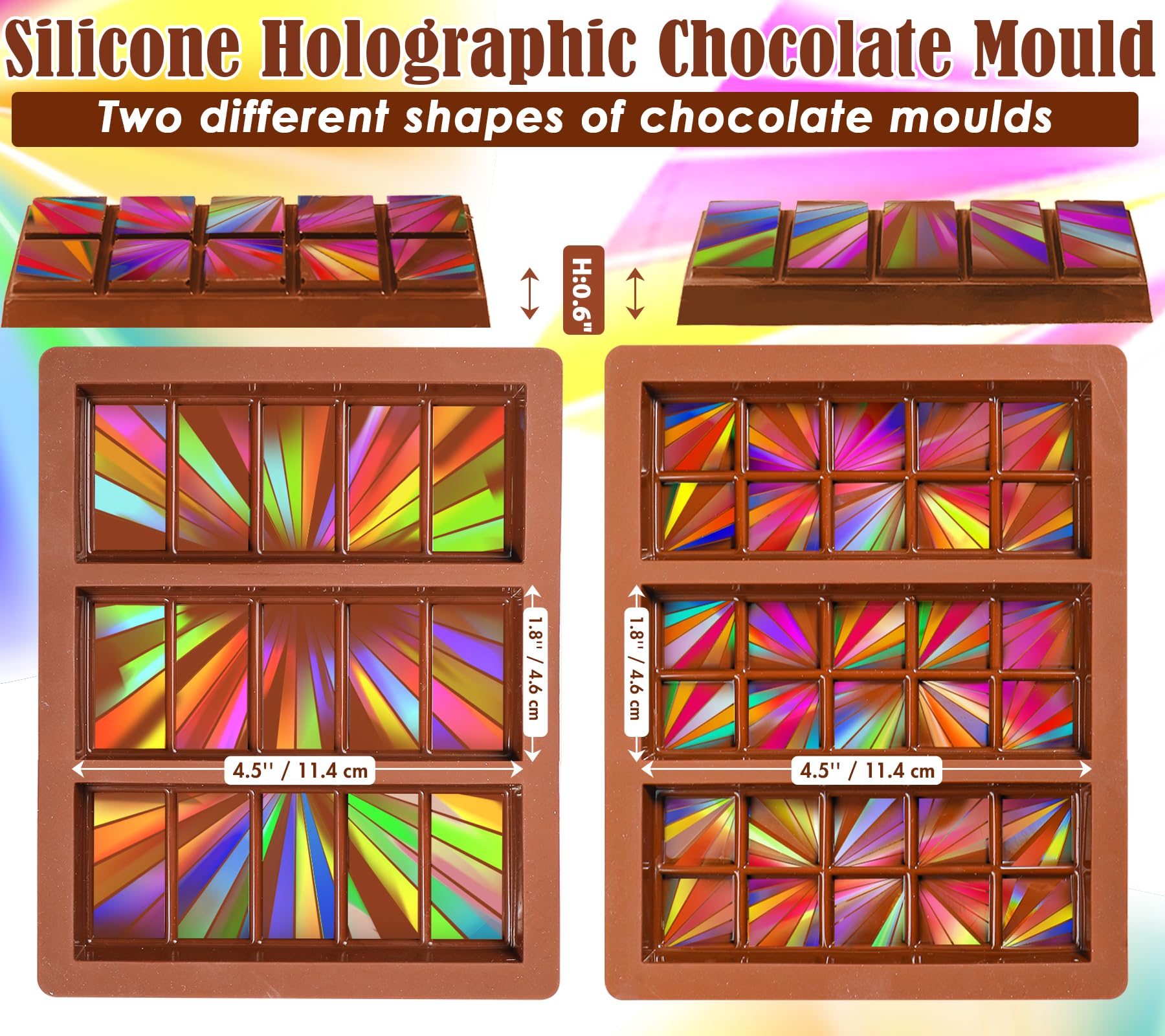 Webake Holografische Schokoladenformen - 2-teilig Mit Magischem Hologramm-Effekt