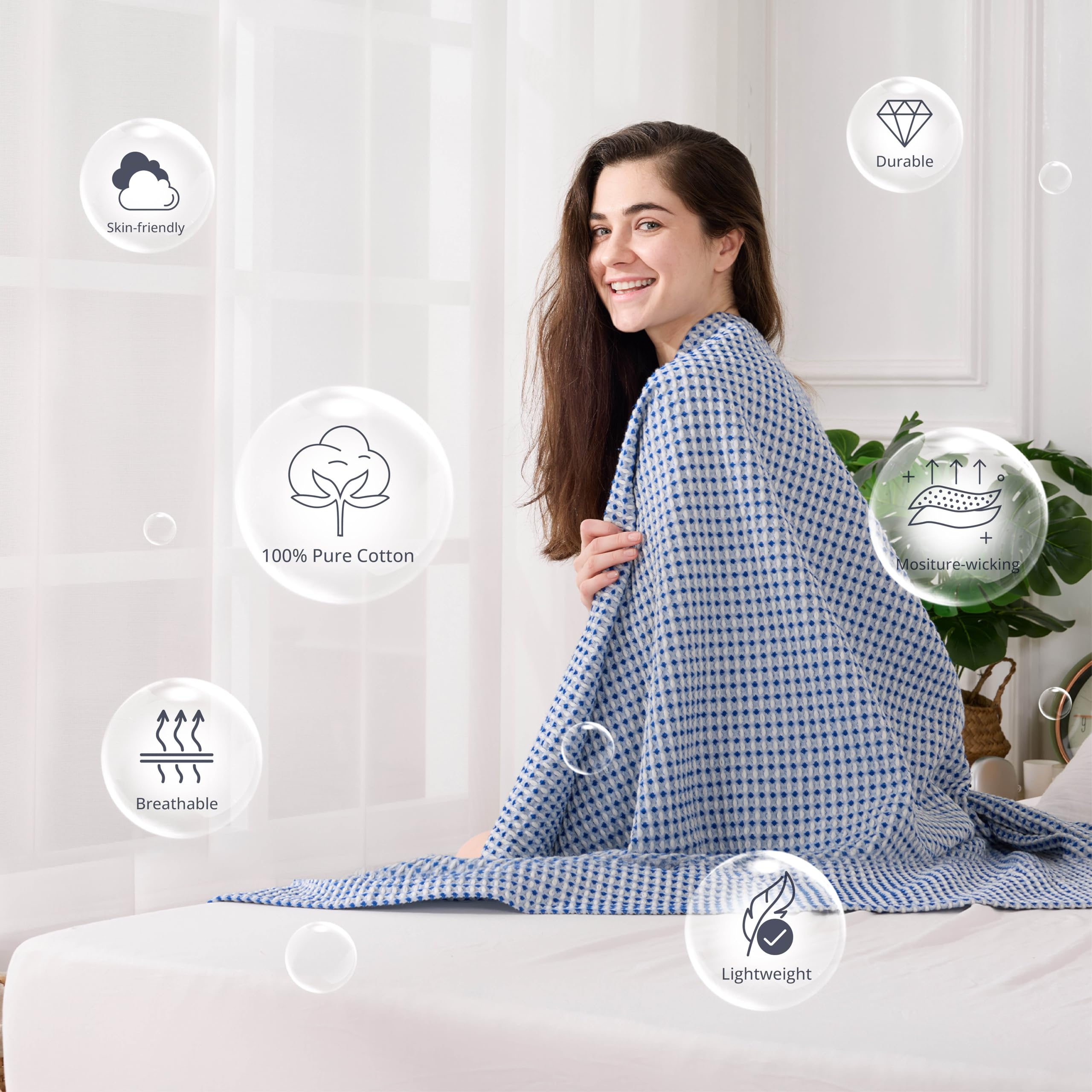 100% Cotton Blankets Throw Size For Bed - Waffle Weave Blankets For