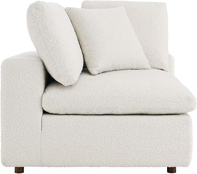 Modway Modular Sofa Commix Down-Filled Overstuffed Boucle Sectional Sofa Corner Chair in Ivory