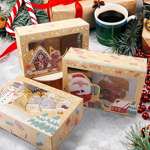 Miniatura 5 de Paquete de 6 cajas de galletas de Navidad de 8.7 x 2.7 x 6 pulgadas con ventana, grandes con diseño de Papá Noel, muñeco de nieve, pan de jengibre,