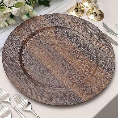 Efavormart - Paquete de 6 platos de carga de plástico de madera sintética de 13 pulgadas, estilo bohemio y elegante, redondos rústicos para bodas y