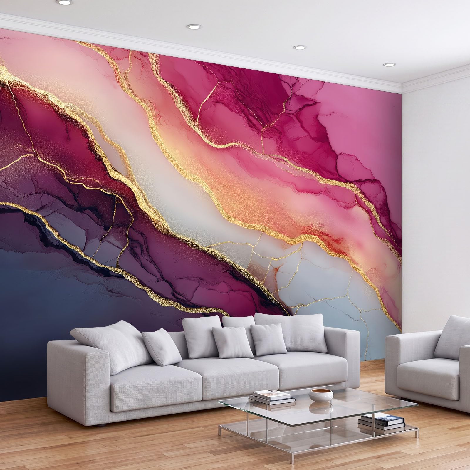 Générique Panoramiczna tapeta 500 x 280 cm abstrakcyjny marmur płyn fale włóknina XXL fototapeta dekoracja ścienna gobelin salon sypialnia - tapeta Trompe l'eil efekt 3D, różowo-fioletowy