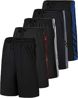 Real Essentials Men's 9" Mesh Shorts 5 Pack - Breathable Gym Workout Basketball Running Shorts with Pockets