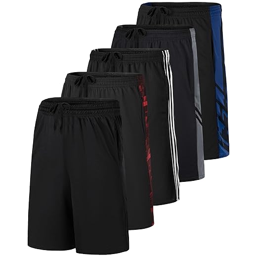 Real Essentials 5 Pack: Boys' Mesh Basketball Athletic Shorts with Pockets – Teen Kids Youth Quick Dry Soccer Running Gym