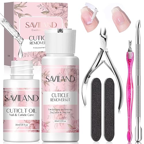 SAVILAND Kit de removedor de cutículas y aceite de cutícula, kit de cuidado de uñas con líquido removedor de cutículas y aceite de cutícula de 1.01