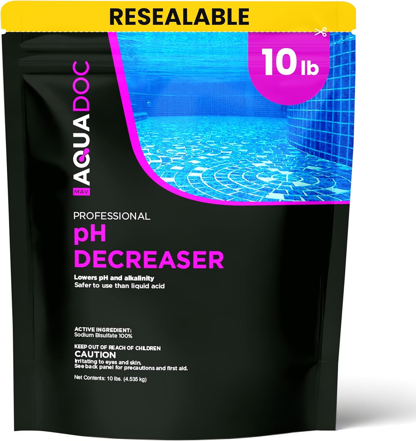 MAV AquaDoc pH Down for Pools - 10lb - Sodium Bisulfate pH Decreaser for Pool & Alkalinity Decreaser - Easy Dissolving Dry Acid Pool Chemicals Made in the USA