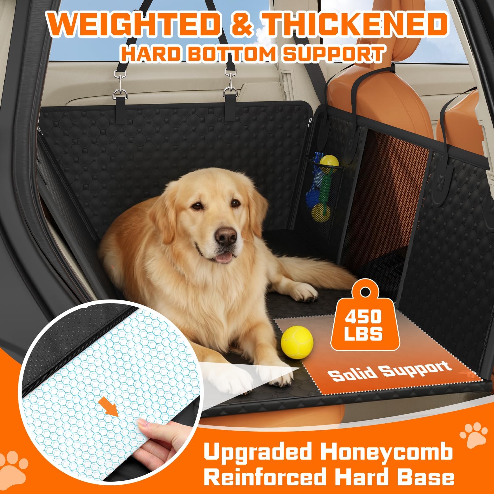 Back Seat Extender for Dogs with Hard Bottom & Mesh Window, Waterproof Dog Car Seat Cover for Back Seat, Cat-Scratch Resistant Fabric, Extra Comfortable Dog Hammock for Car SUV and Trucks - image 2