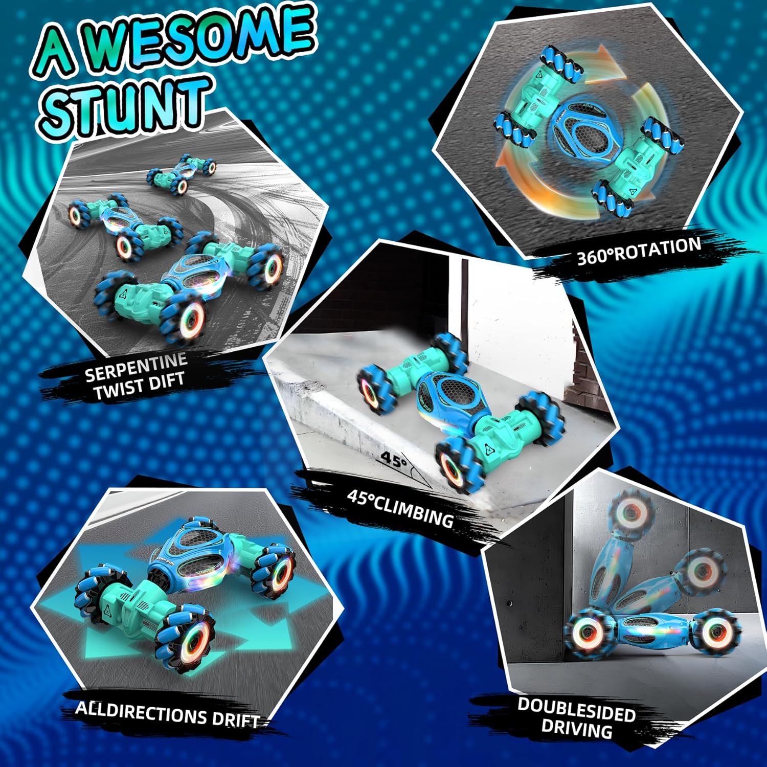 RC Car Gesture Sensing Stunt Car, Toys for Boys Girls 6-12, Best Gifts for Kids Boys 6 7 8 9 10 11 12 Years Old, 2.4GHz 4WD RC Toy Off-Road 360° Rotate All-Round Drift with Lights Music