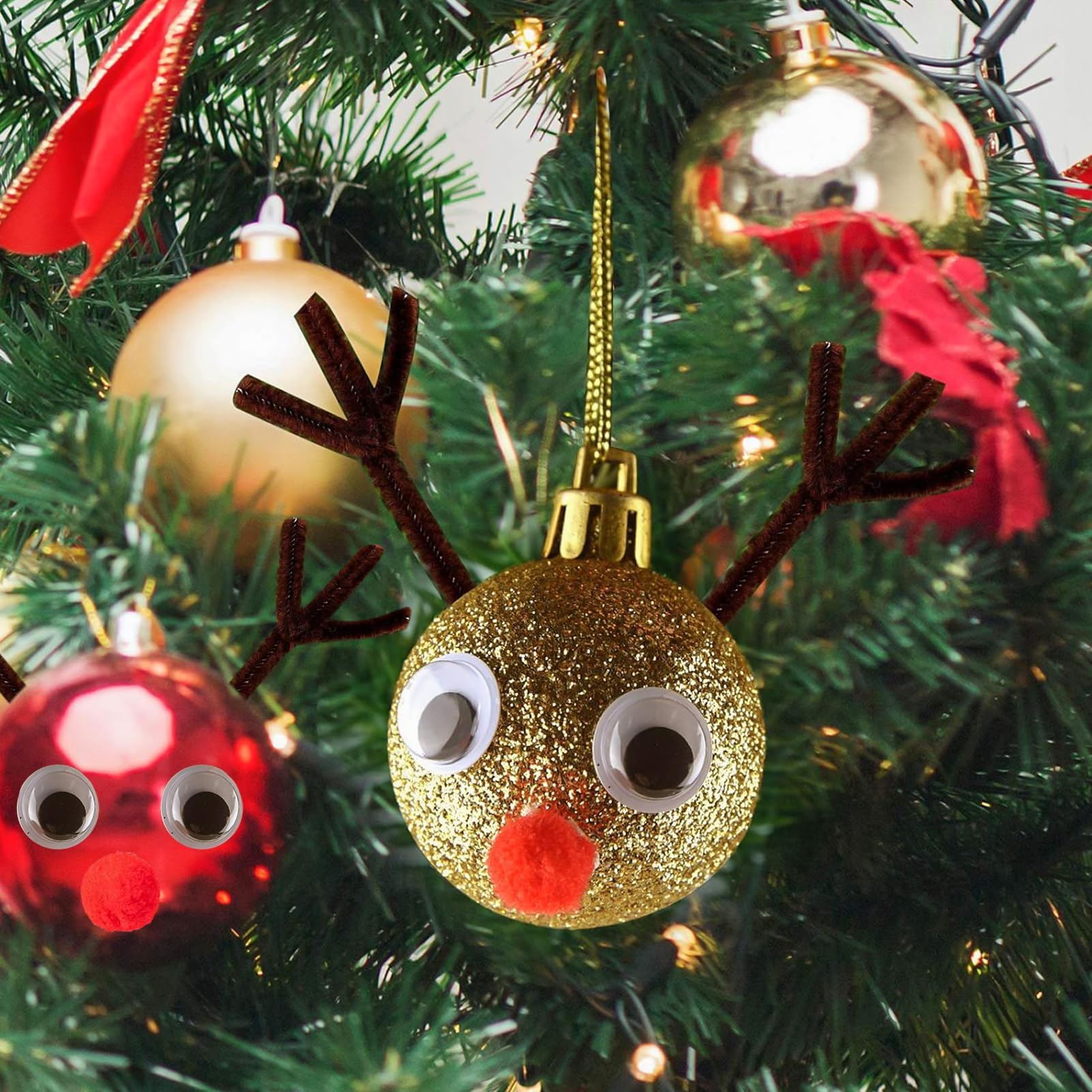 Kit DIY Pompons Et Chenilles - 400 Pièces (marron, Rouge, Blanc), Pour Bricolage Noël, Rennes, Jouets Créatifs