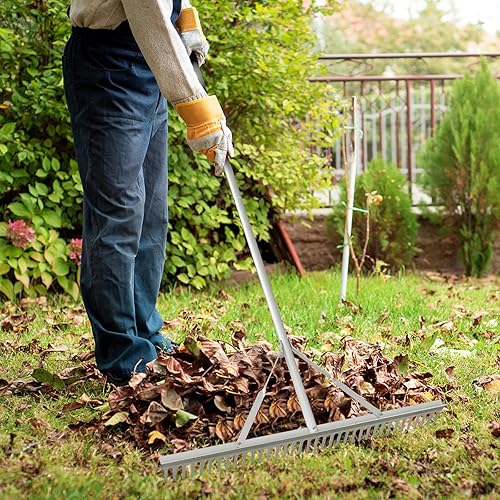 Miniatura 2 de Goplus Rastrillo de paisaje de 36 pulgadas, cabeza de rastrillo de aluminio con 36 dientes y mango antideslizante de 68 pulgadas de largo,