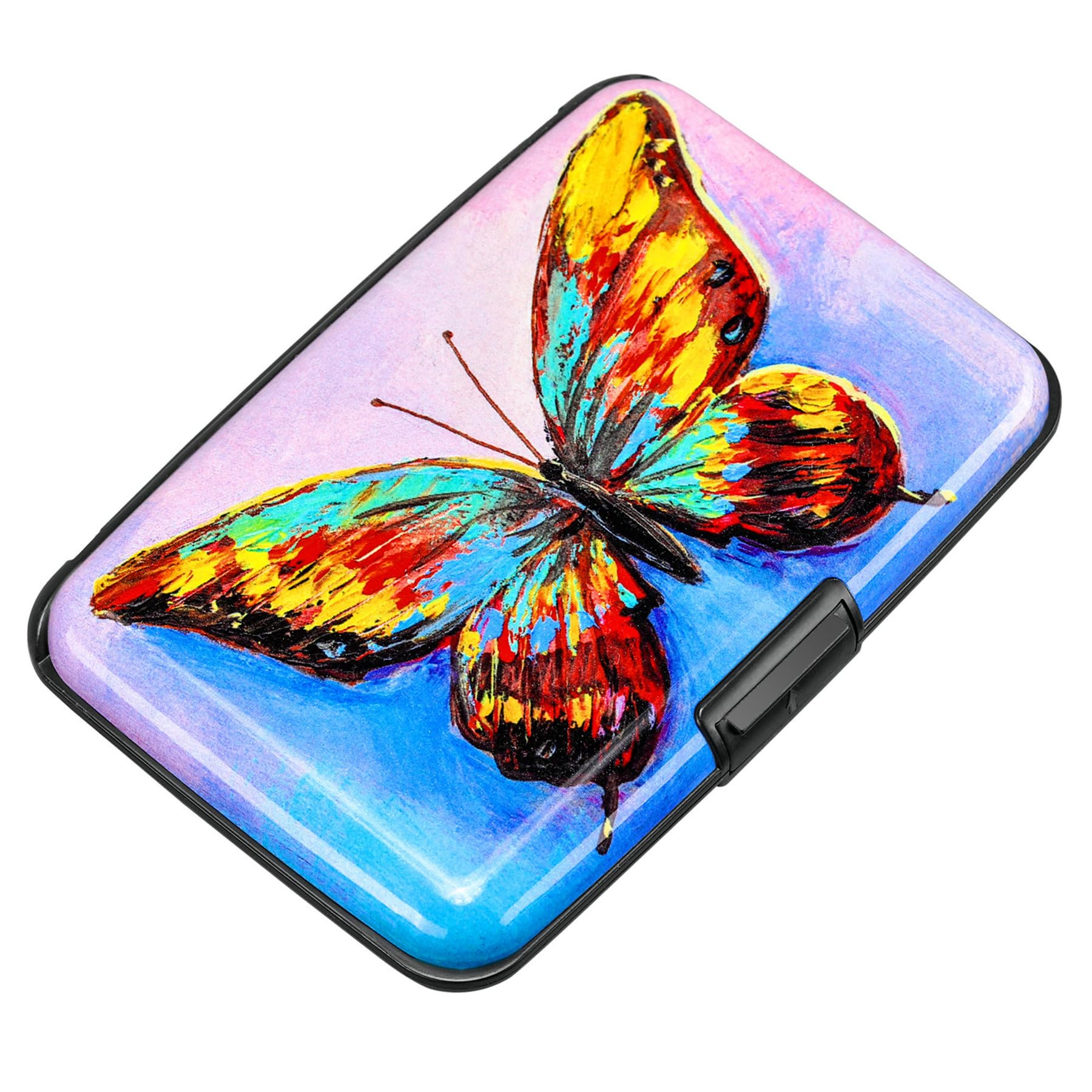 ELFISH RFID Blocking Credit Card Protector Aluminum ID Case Hard Shell Business Card Holders Metal Wallet for Men or Women (One Butterfly)
