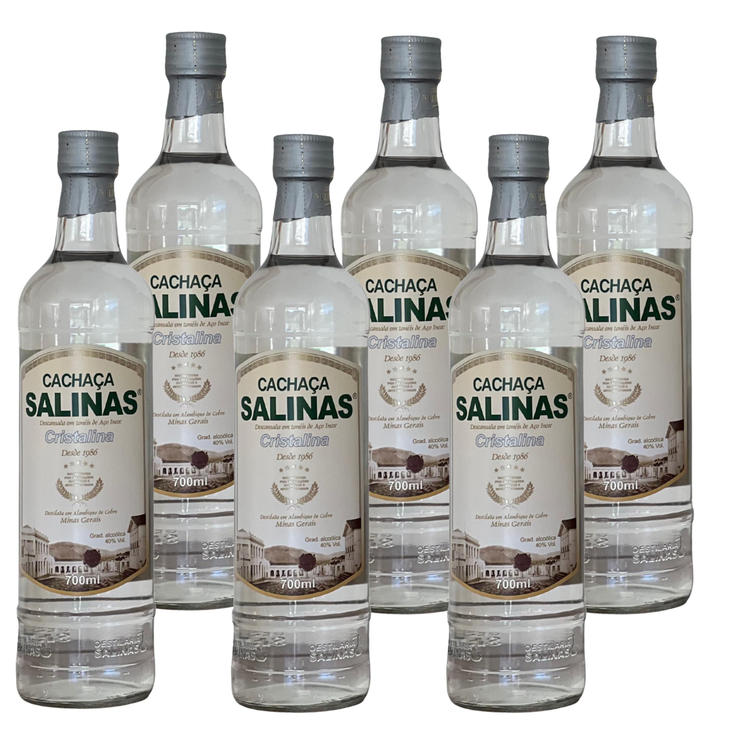 Cachaça Salinas Premium 700 ml Cristalina – Destilado Artesanal de Brasil, ideal para Caipirinha, Cócteles y Mixología. (6 Botellas)