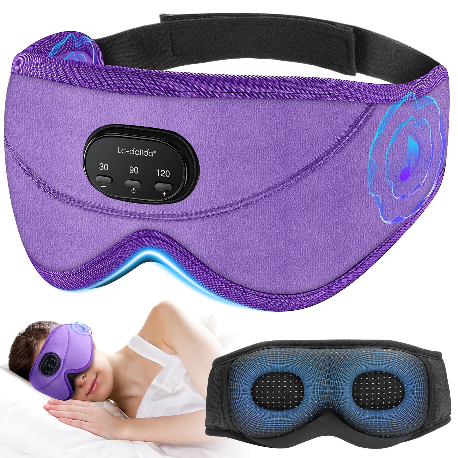 LC-dolida White Noise Sleep Mask, 3D Sleep Headphones with 16 Soothing Sounds, Bluetooth 5.4 Sleep Eye Mask with Timer, Total Blackout Sleeping