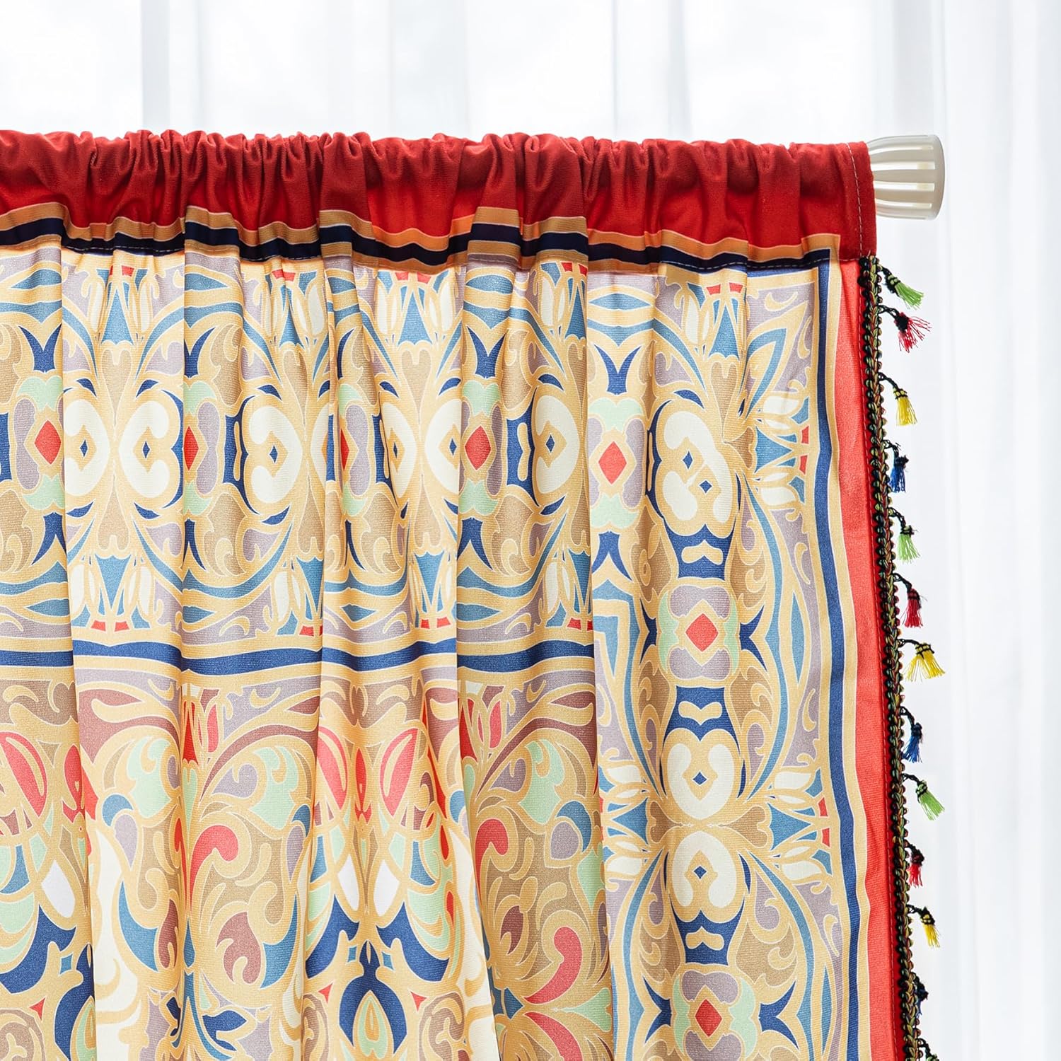 Popular Handicrafts Printed Curtains for Living Room 96 Inches Long Indian Hippie Bohemian Curtains Rod Pocket Light Filtering 2 Panels, Orange