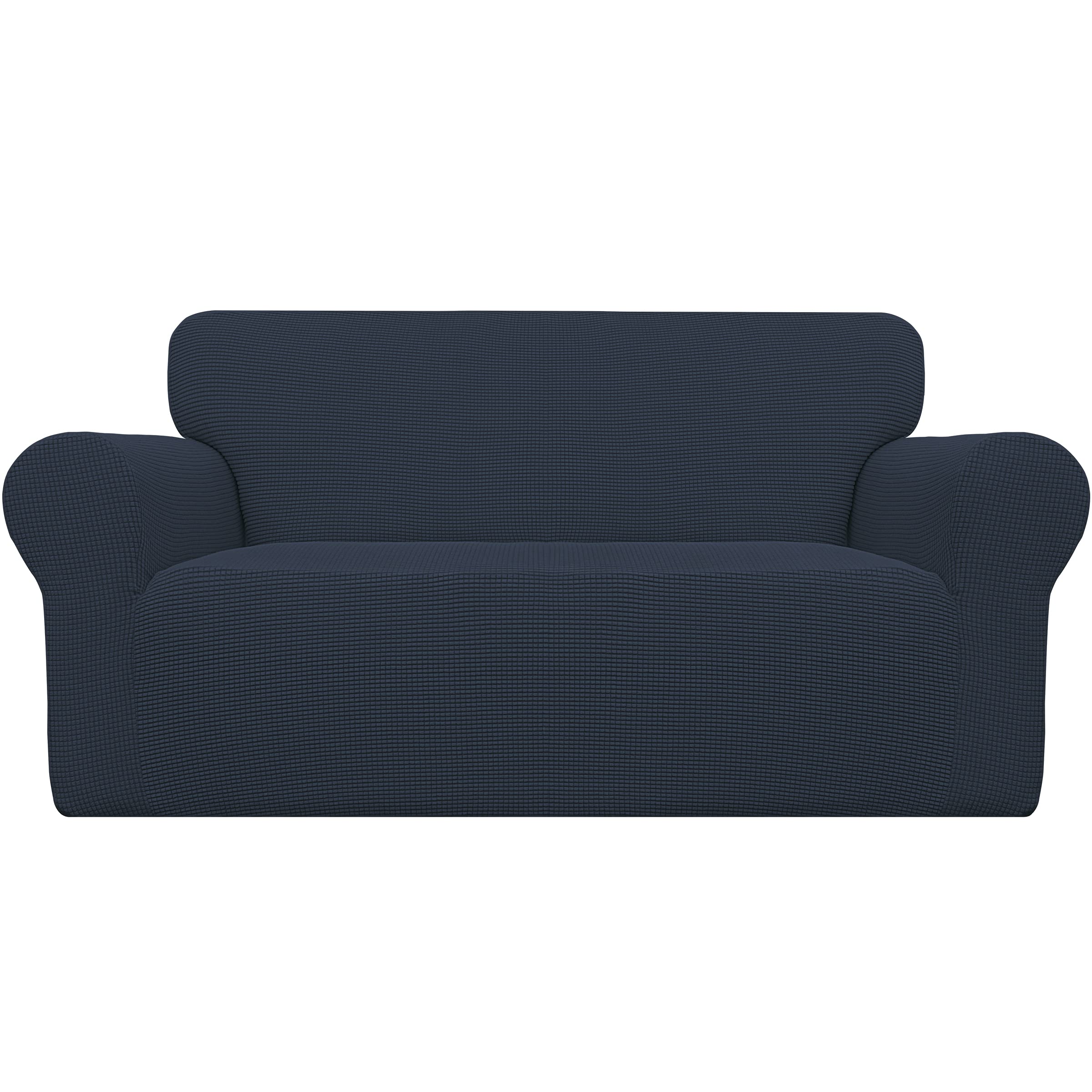 Easy-Going Stretch Loveseat Slipcover 1-Piece Sofa Cover Furniture Protector Couch Soft with Elastic Bottom for Kids Polyester Spandex Jacquard Fabric Small Checks (Loveseat, Dark Blue)
