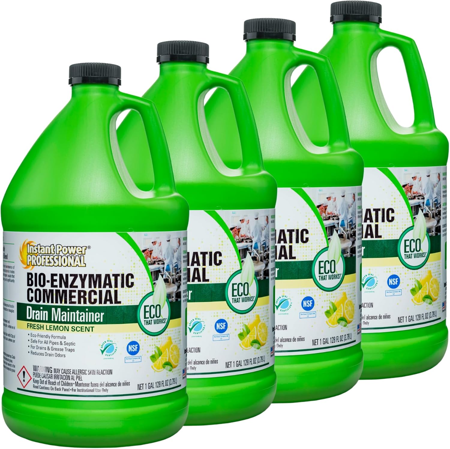 Instant Power Professional Bio-Enzymatic Commercial Drain Maintainer, Drainage Clog Remover, 1 Gallon, 4 Pack